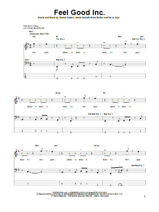 Gorillaz Feel Good Inc. sheet music notes and chords. Download Printable PDF.