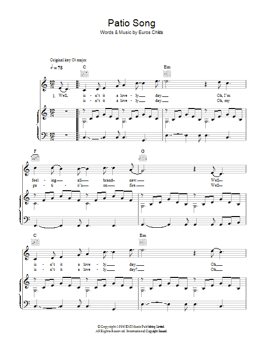 Learn to play Gorky's Zygotic Mynci Patio Song sheet music for Piano, Vocal & Guitar Chords in minutes. Price: 7.8900$ Gorky's Zygotic Mynci Patio Song sheet music notes and chords arranged for Piano, Vocal & Guitar Chords