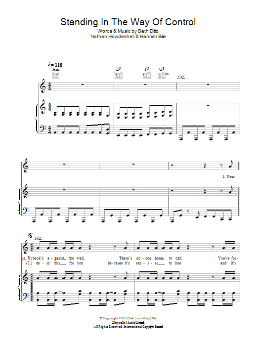 The Gossip Standing In The Way Of Control sheet music notes and chords. Download Printable PDF.