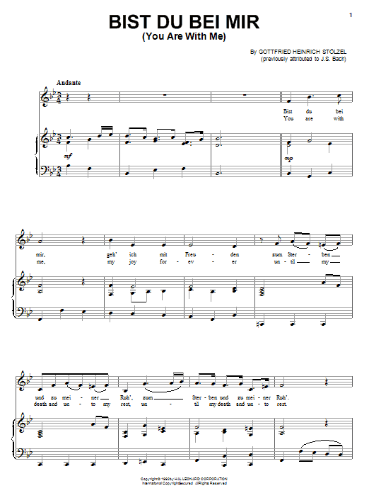 Gottfried Heinrich Stolzel Bist Du Bei Mir sheet music notes and chords. Download Printable PDF.