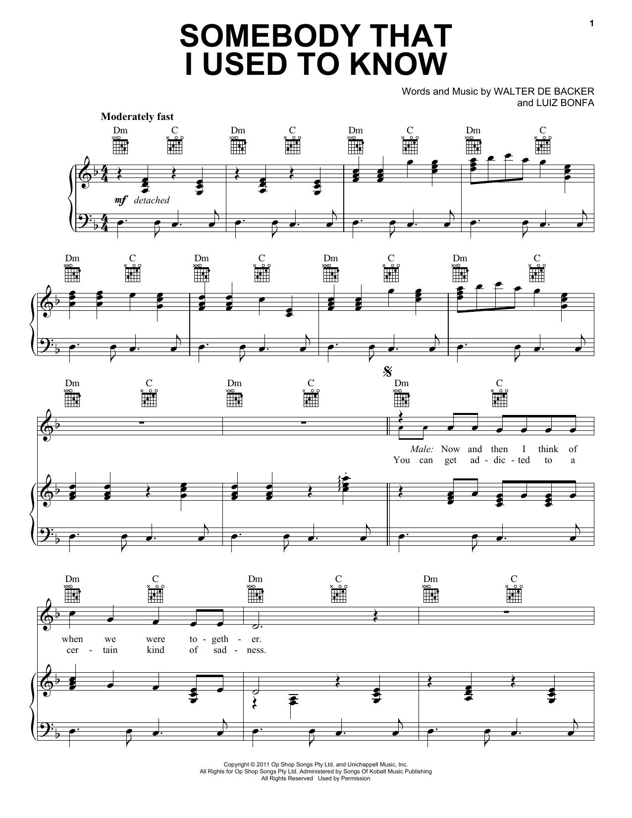 Gotye Somebody That I Used To Know (feat. Kimbra) sheet music notes and chords. Download Printable PDF.