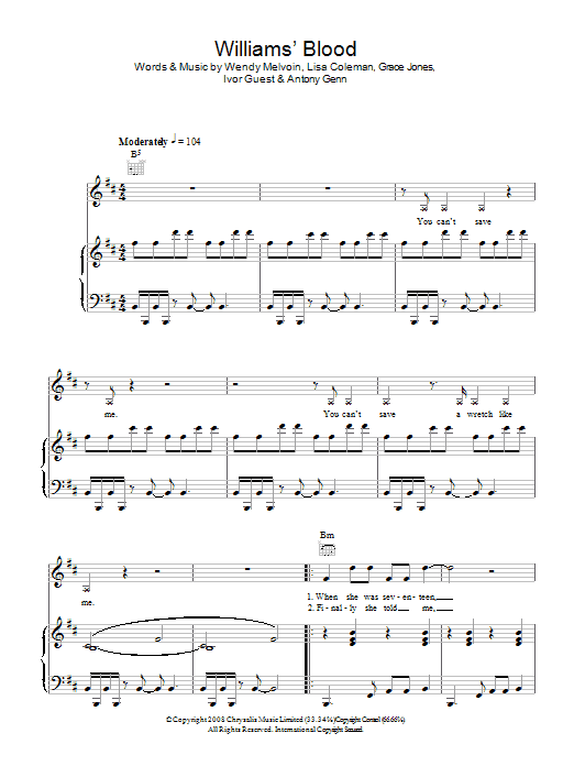 Learn to play Grace Jones Williams' Blood sheet music for Piano, Vocal & Guitar Chords in minutes. Price: 7.8900$ Grace Jones Williams' Blood sheet music notes and chords arranged for Piano, Vocal & Guitar Chords