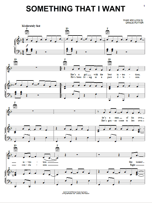 Grace Potter Something That I Want (from Disney's Tangled) sheet music notes and chords. Download Printable PDF.