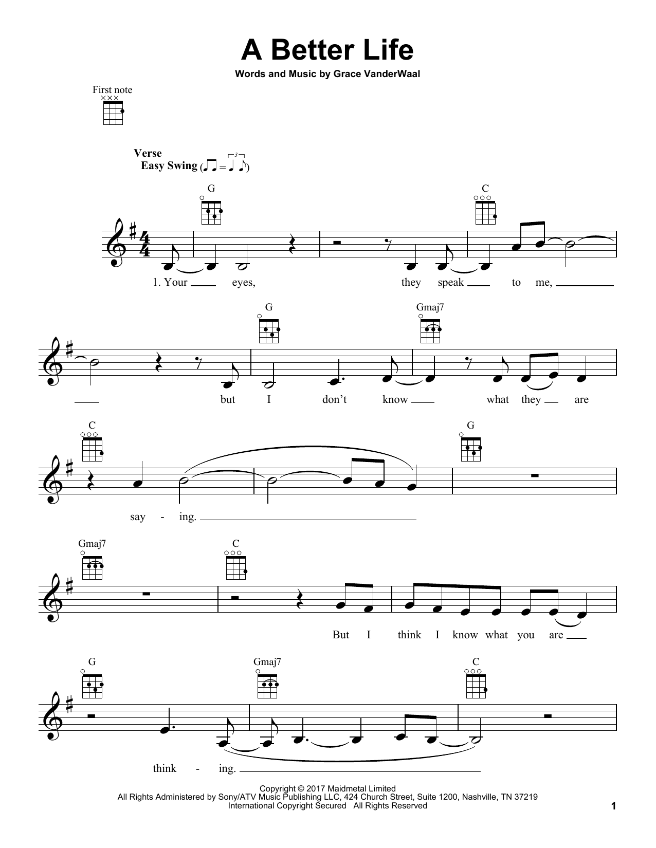 Learn to play Grace VanderWaal A Better Life sheet music for Ukulele in minutes. Price: 5.9900$ Grace VanderWaal A Better Life sheet music notes and chords arranged for Ukulele