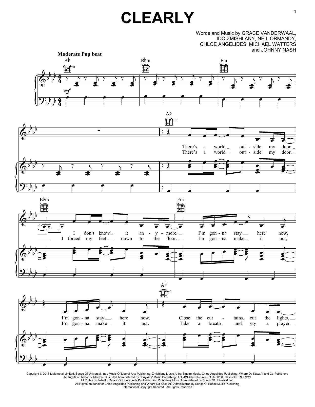 Grace VanderWaal Clearly sheet music notes and chords. Download Printable PDF.