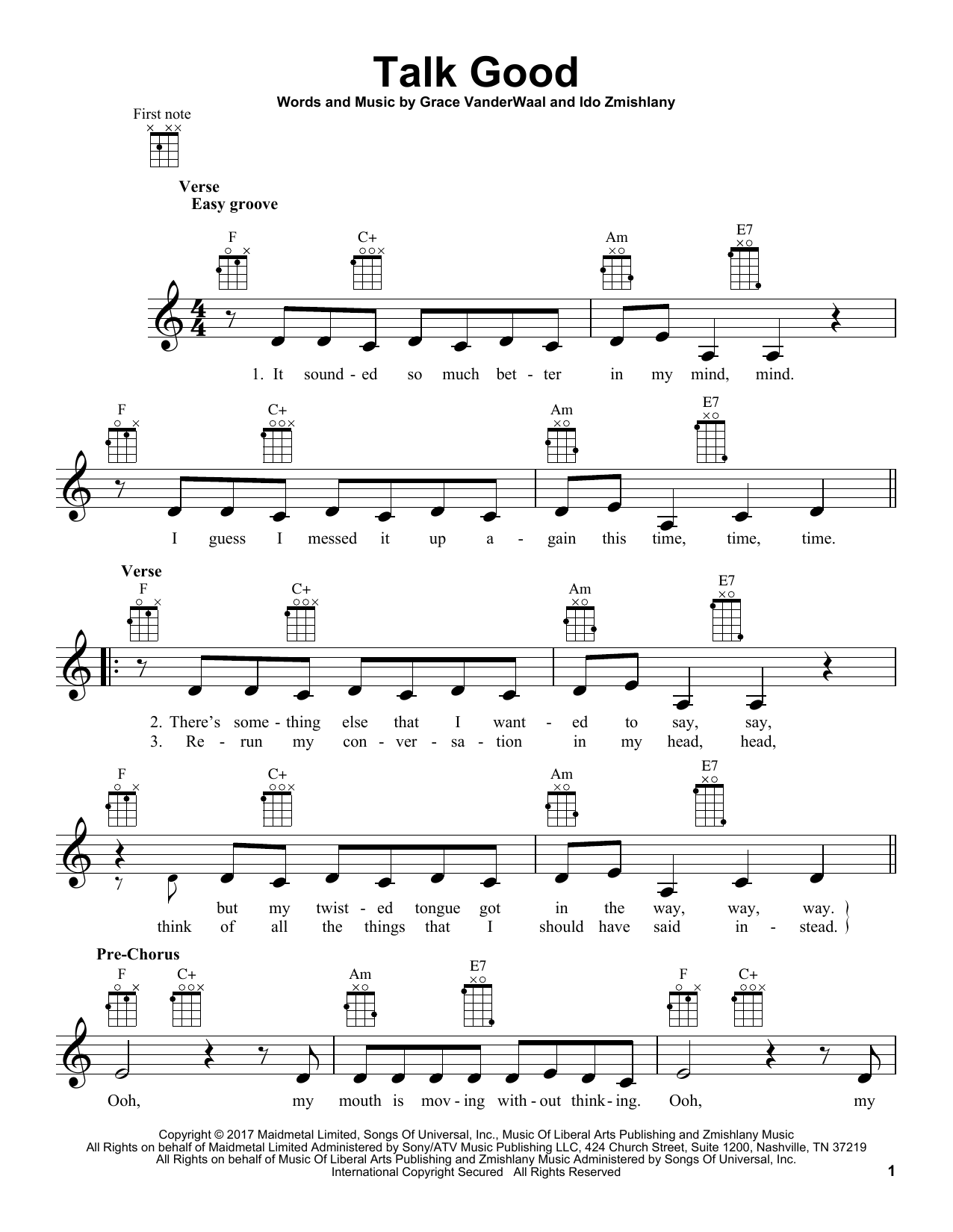 Learn to play Grace VanderWaal Talk Good sheet music for Ukulele in minutes. Price: 5.9900$ Grace VanderWaal Talk Good sheet music notes and chords arranged for Ukulele