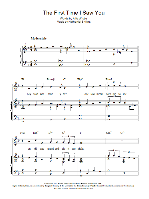 Learn to play Gracie Fields The First Time I Saw You sheet music for Piano, Vocal & Guitar Chords in minutes. Price: 7.8900$ Gracie Fields The First Time I Saw You sheet music notes and chords arranged for Piano, Vocal & Guitar Chords