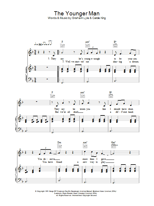 Learn to play Graham Lyle The Younger Man sheet music for Piano, Vocal & Guitar Chords in minutes. Price: 7.8900$ Graham Lyle The Younger Man sheet music notes and chords arranged for Piano, Vocal & Guitar Chords