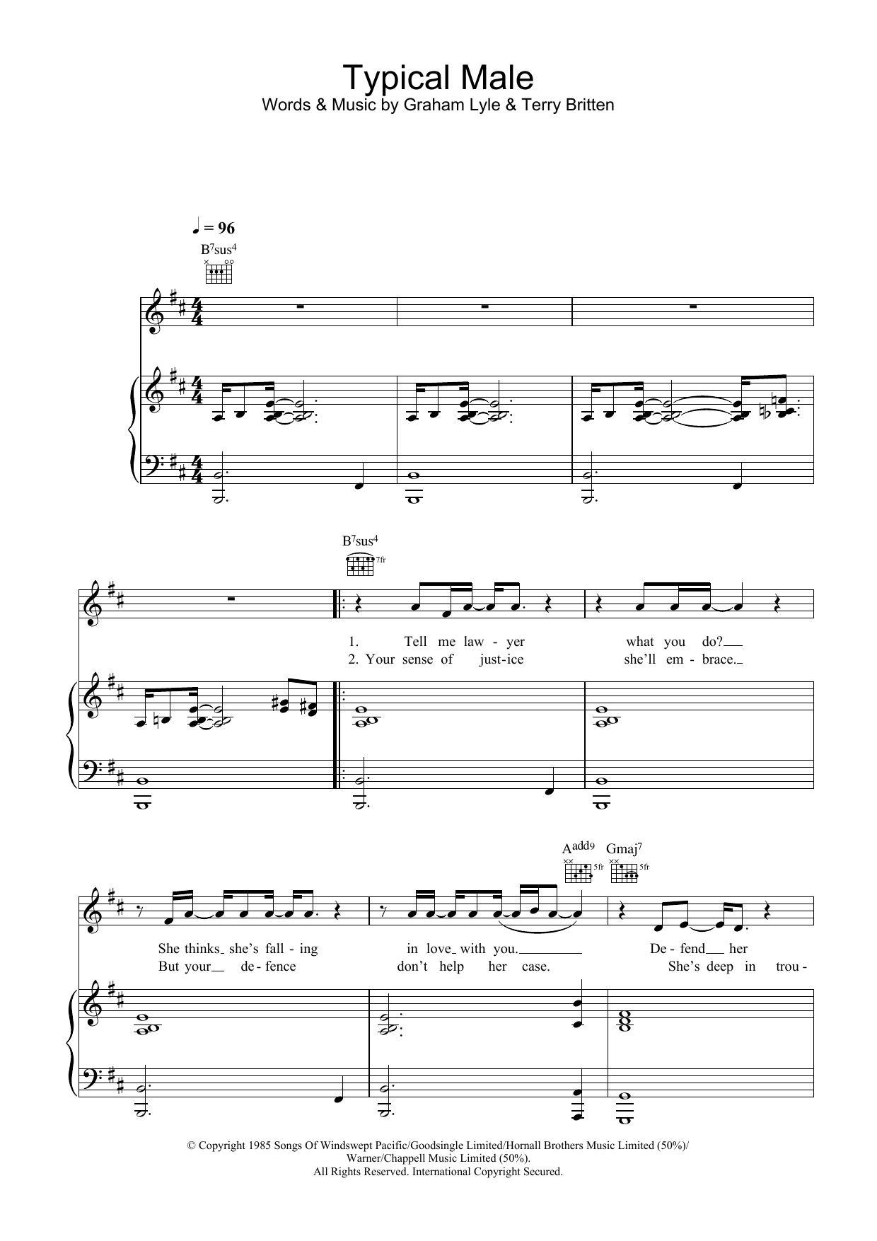 Learn to play Graham Lyle Typical Male sheet music for Piano, Vocal & Guitar Chords in minutes. Price: 7.8900$ Graham Lyle Typical Male sheet music notes and chords arranged for Piano, Vocal & Guitar Chords