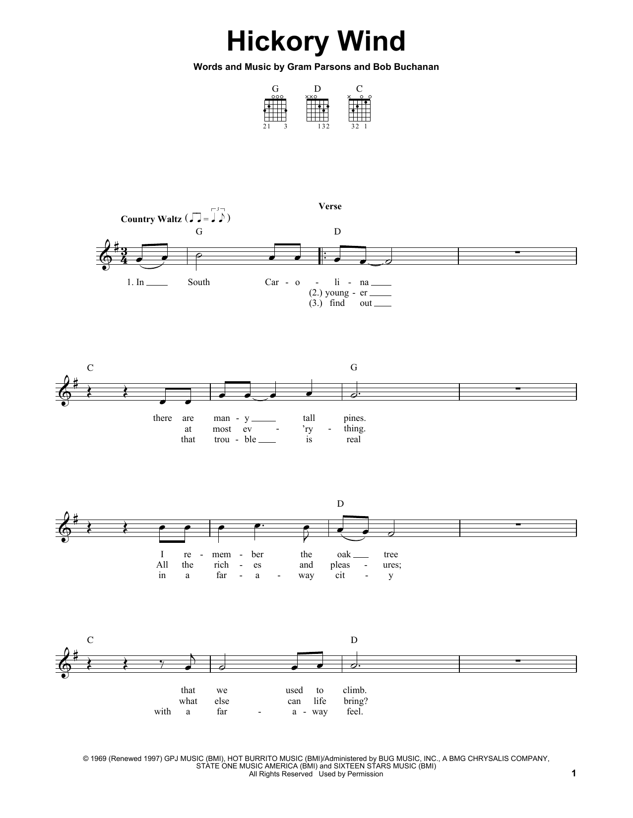 Gram Parsons Hickory Wind sheet music notes and chords. Download Printable PDF.