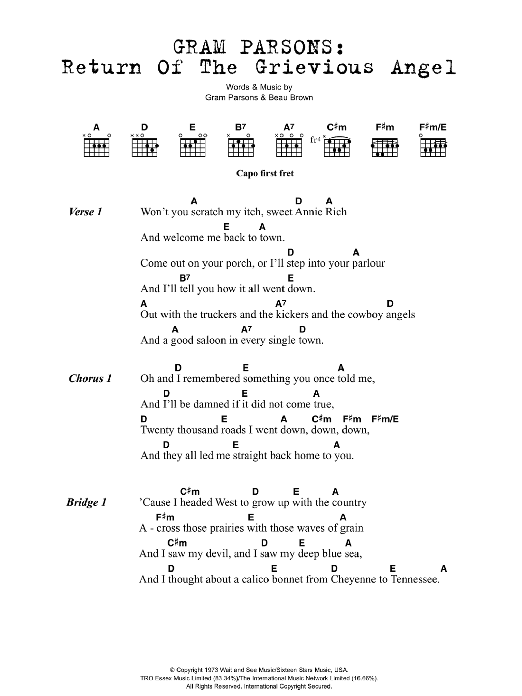 Learn to play Gram Parsons Return Of The Grievous Angel sheet music for Guitar Chords/Lyrics in minutes. Price: 4.4900$ Gram Parsons Return Of The Grievous Angel sheet music notes and chords arranged for Guitar Chords/Lyrics