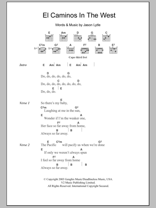 Grandaddy El Caminos In The West sheet music notes and chords. Download Printable PDF.