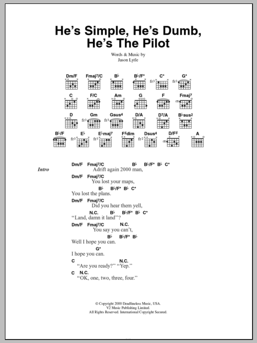 Grandaddy He's Simple, He's Dumb, He's The Pilot sheet music notes and chords. Download Printable PDF.