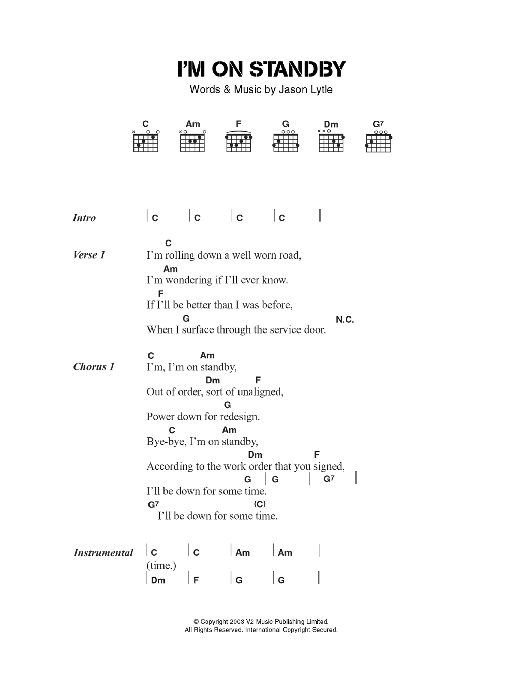 Grandaddy I'm On Standby sheet music notes and chords. Download Printable PDF.