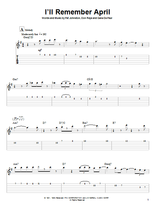 Grant Green I'll Remember April sheet music notes and chords. Download Printable PDF.