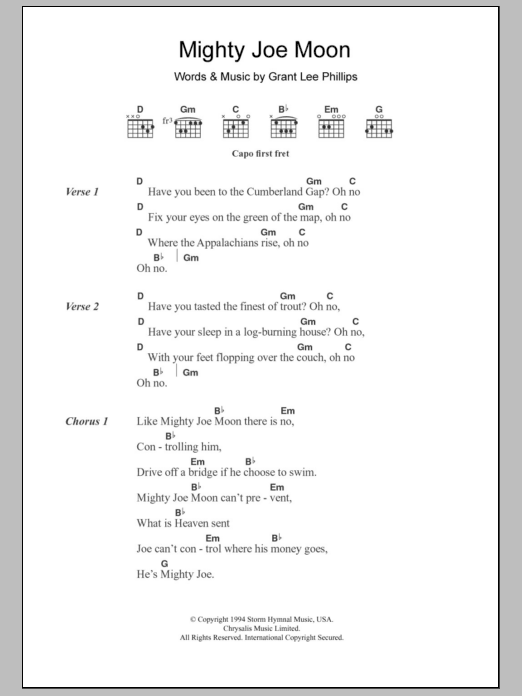 Grant Lee Buffalo Mighty Joe Moon sheet music notes and chords. Download Printable PDF.