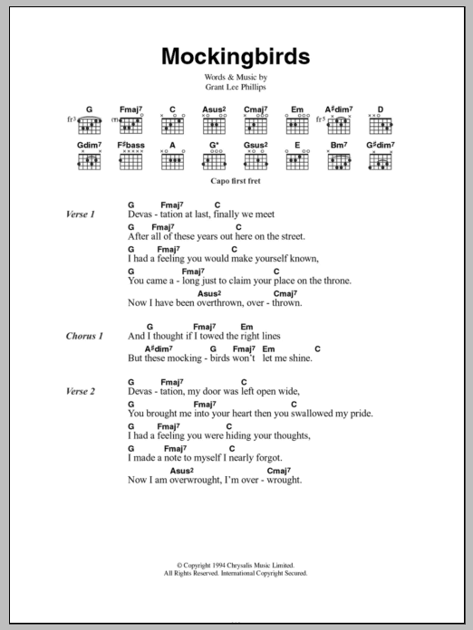 Grant Lee Buffalo Mockingbirds sheet music notes and chords. Download Printable PDF.