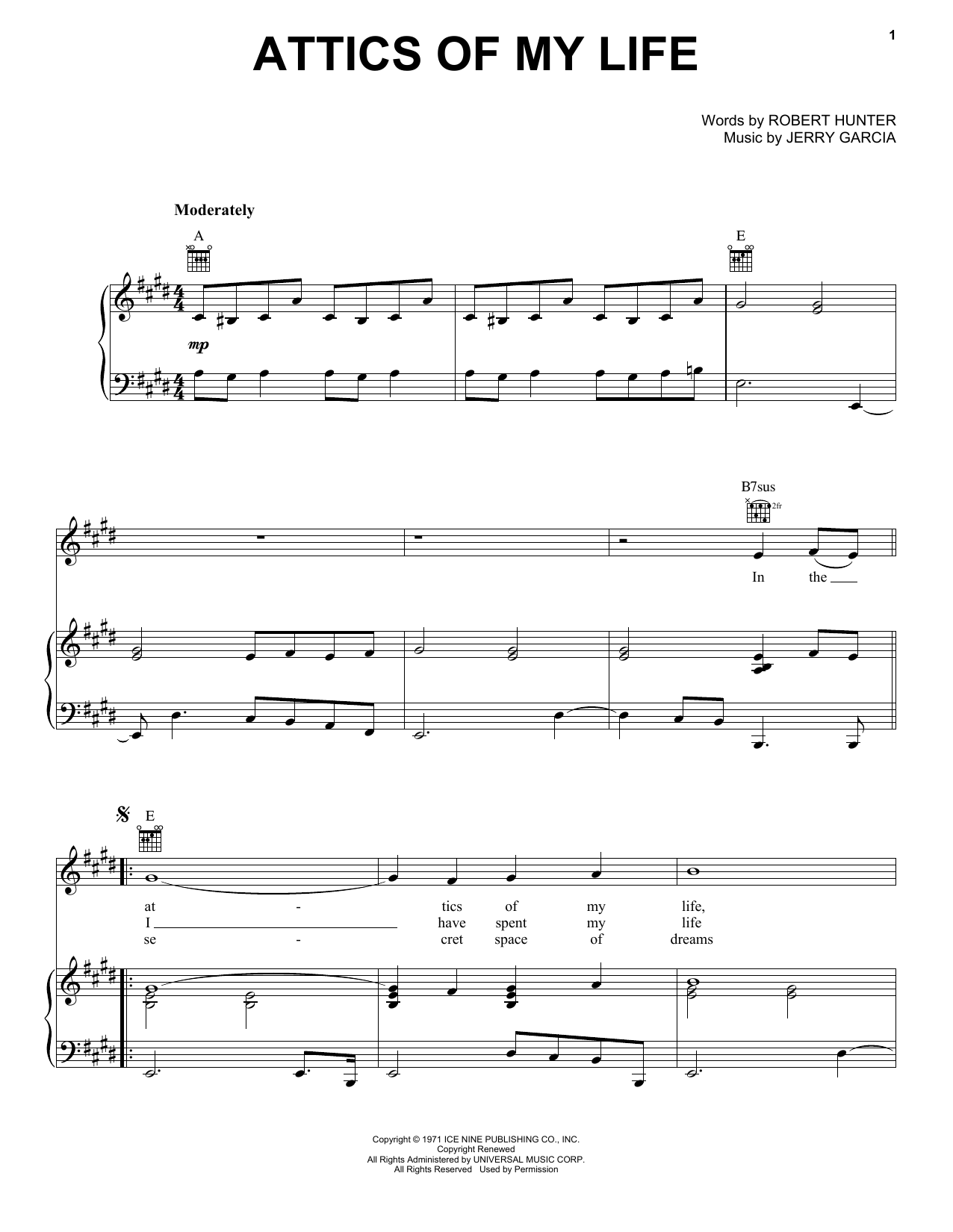 Grateful Dead Attics Of My Life sheet music notes and chords. Download Printable PDF.