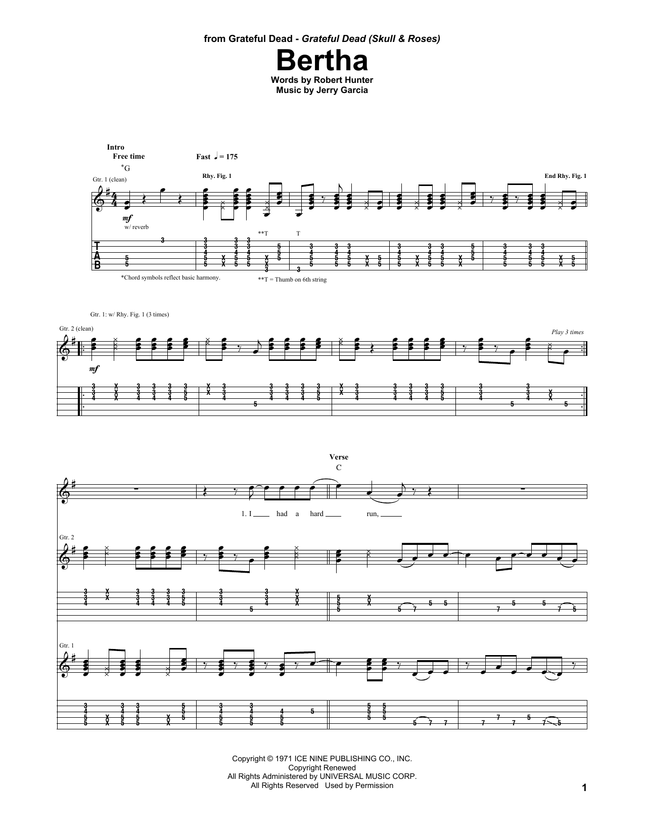 Grateful Dead Bertha sheet music notes and chords. Download Printable PDF.