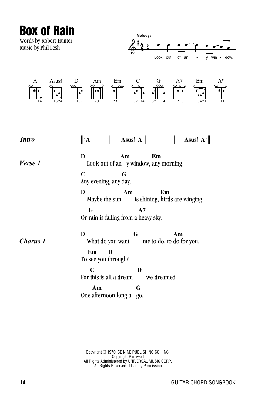 Grateful Dead Box Of Rain sheet music notes and chords. Download Printable PDF.