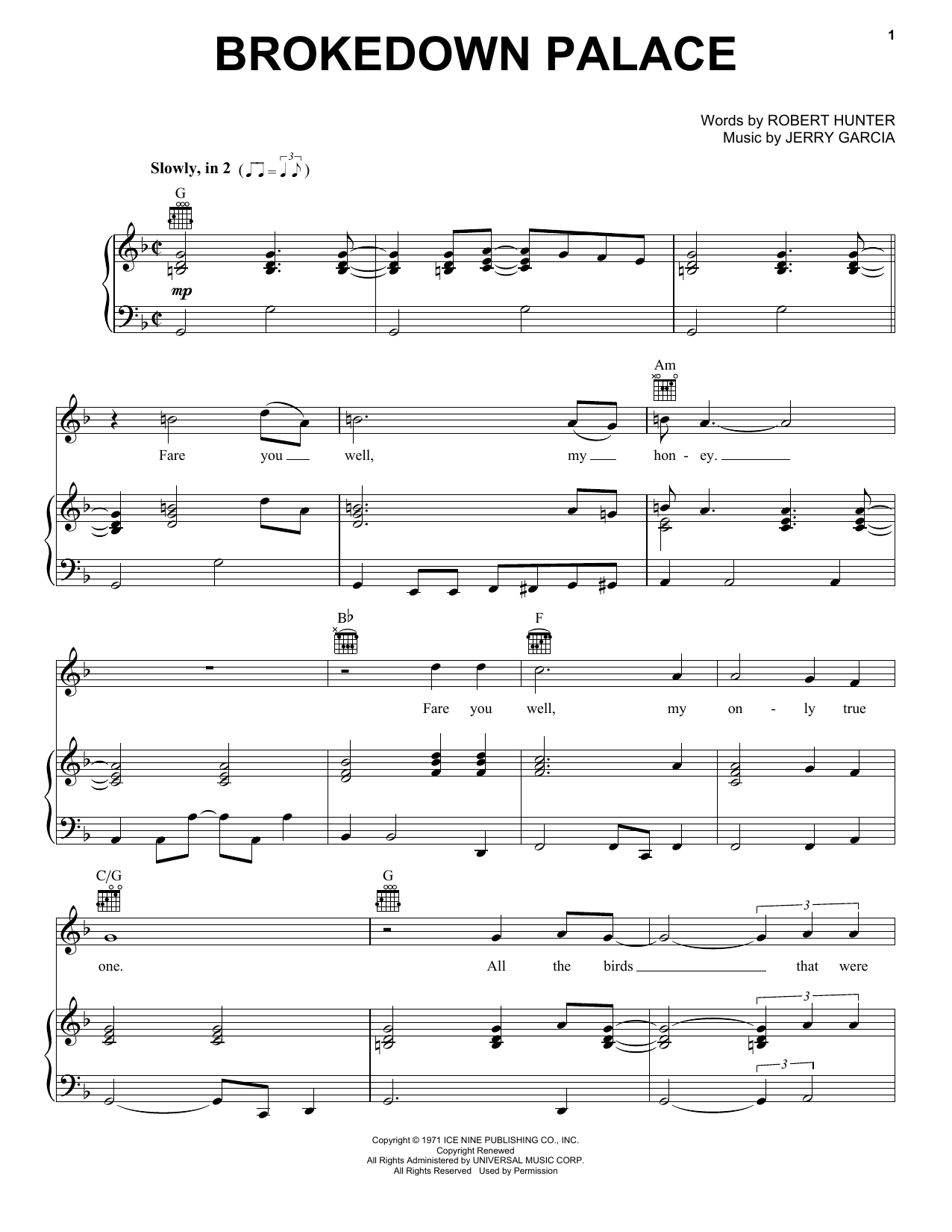 Grateful Dead Brokedown Palace sheet music notes and chords. Download Printable PDF.