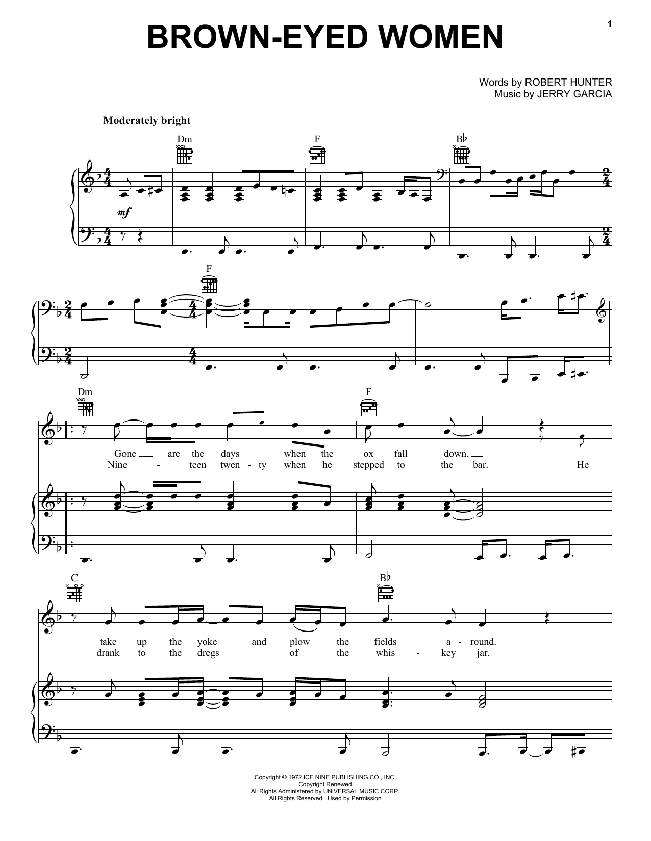 Grateful Dead Brown-Eyed Women sheet music notes and chords. Download Printable PDF.