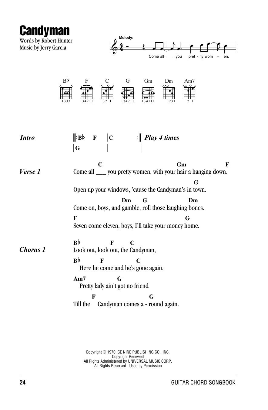 Grateful Dead Candyman sheet music notes and chords. Download Printable PDF.