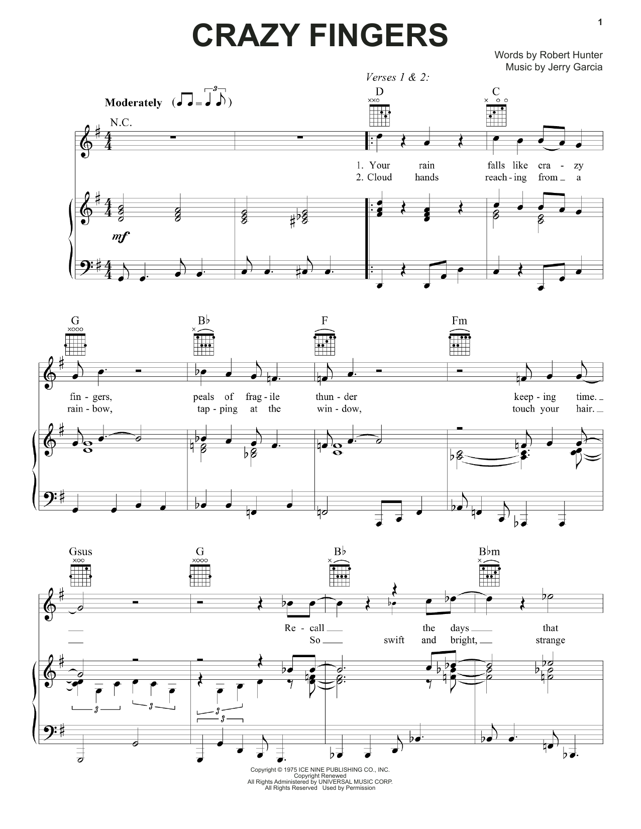 Learn to play Grateful Dead Crazy Fingers sheet music for Piano, Vocal & Guitar Chords (Right-Hand Melody) in minutes. Price: 7.8900$ Grateful Dead Crazy Fingers sheet music notes and chords arranged for Piano, Vocal & Guitar Chords (Right-Hand Melody)