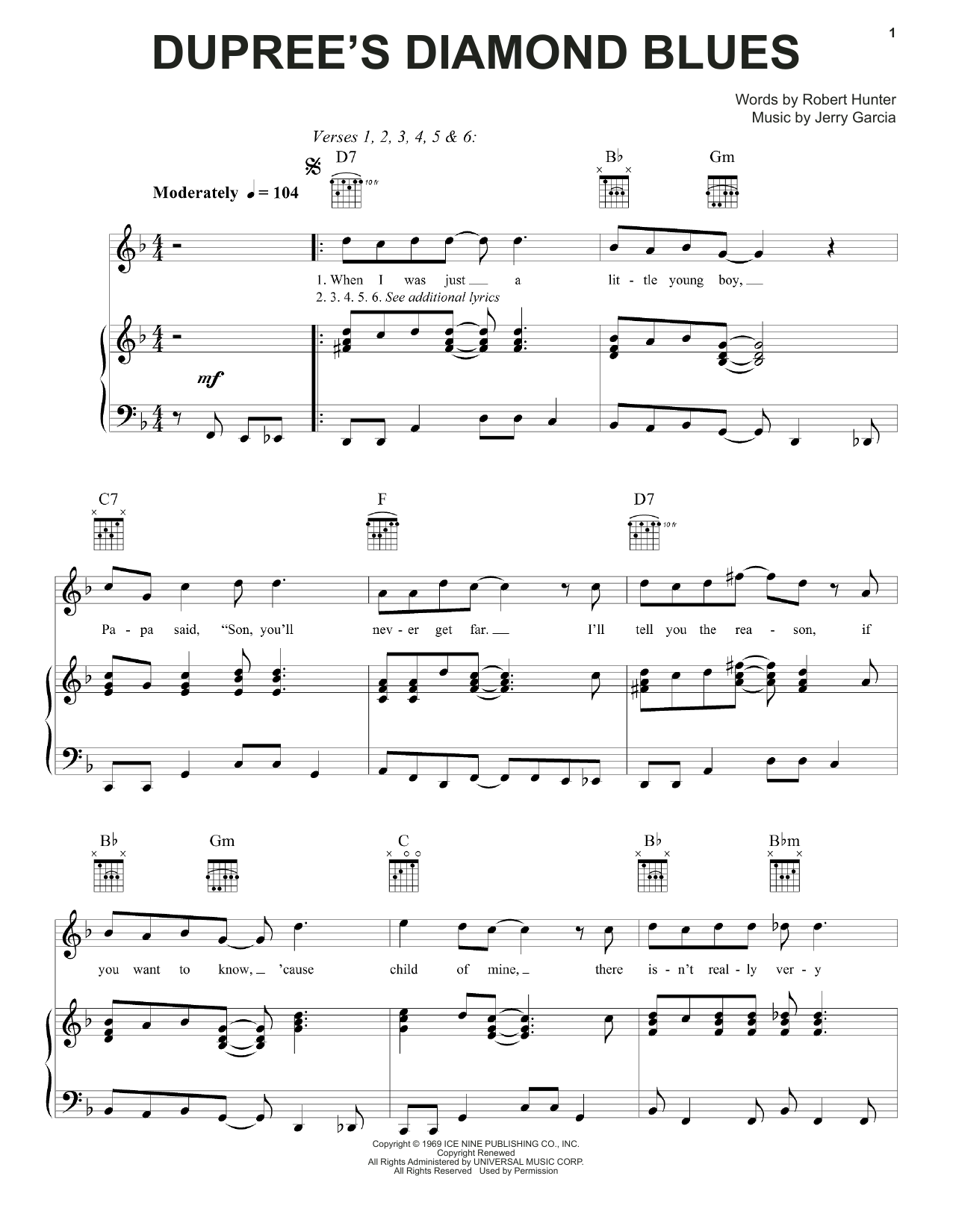 Learn to play Grateful Dead Dupree's Diamond Blues sheet music for Piano, Vocal & Guitar Chords (Right-Hand Melody) in minutes. Price: 7.8900$ Grateful Dead Dupree's Diamond Blues sheet music notes and chords arranged for Piano, Vocal & Guitar Chords (Right-Hand Melody)