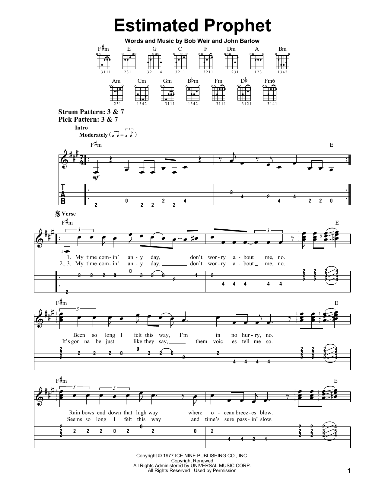 Grateful Dead Estimated Prophet sheet music notes and chords. Download Printable PDF.