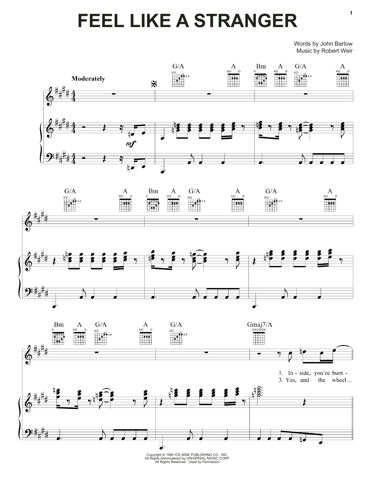 Learn to play Grateful Dead Feel Like A Stranger sheet music for Piano, Vocal & Guitar Chords (Right-Hand Melody) in minutes. Price: 7.8900$ Grateful Dead Feel Like A Stranger sheet music notes and chords arranged for Piano, Vocal & Guitar Chords (Right-Hand Melody)