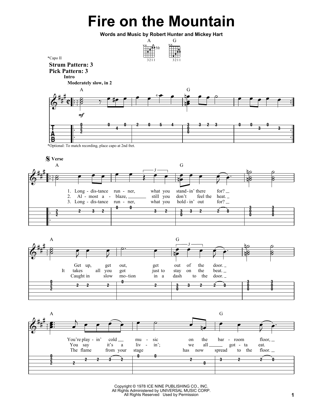 Grateful Dead Fire On The Mountain sheet music notes and chords. Download Printable PDF.