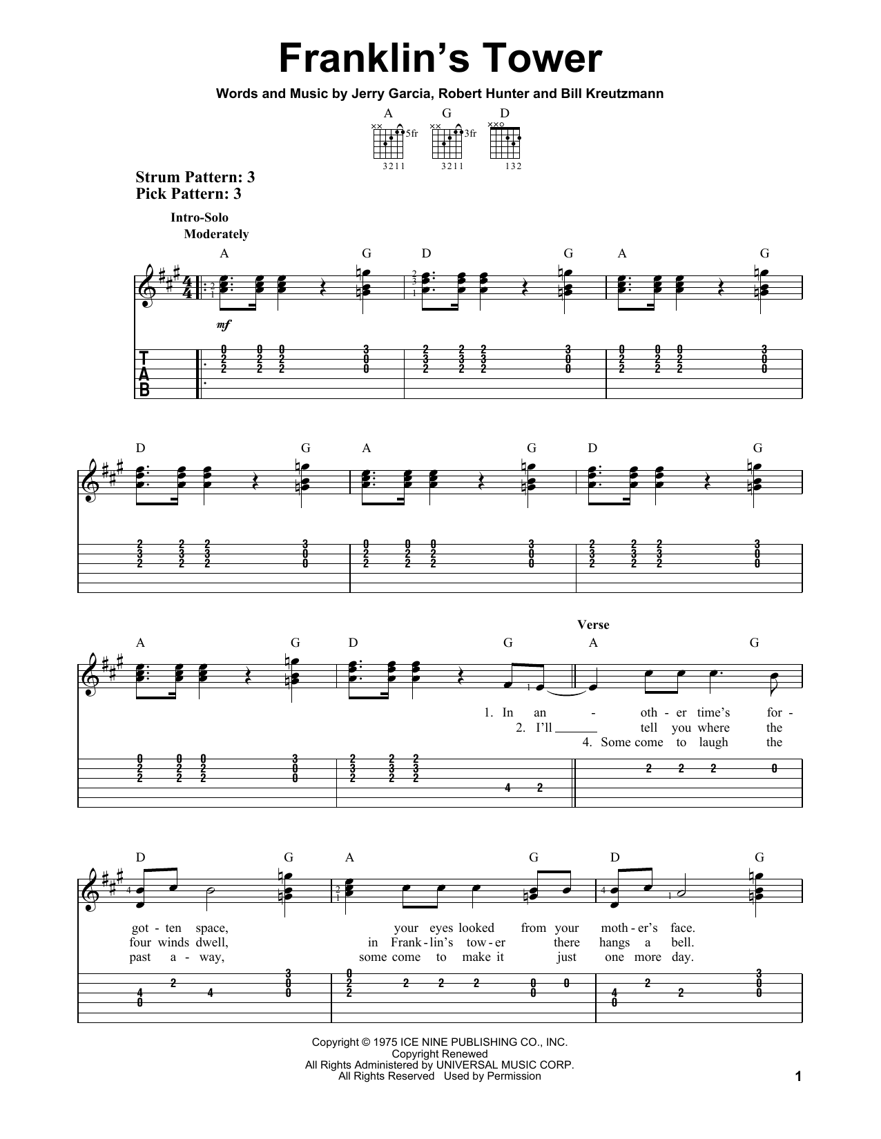 Grateful Dead Franklin's Tower sheet music notes and chords. Download Printable PDF.