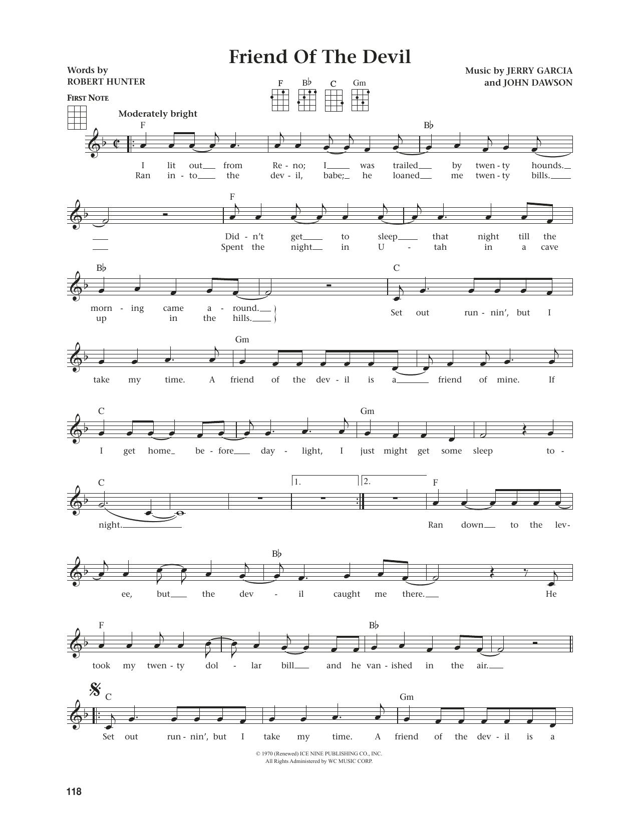 Grateful Dead Friend Of The Devil (from The Daily Ukulele) (arr. Jim Beloff) sheet music notes and chords. Download Printable PDF.