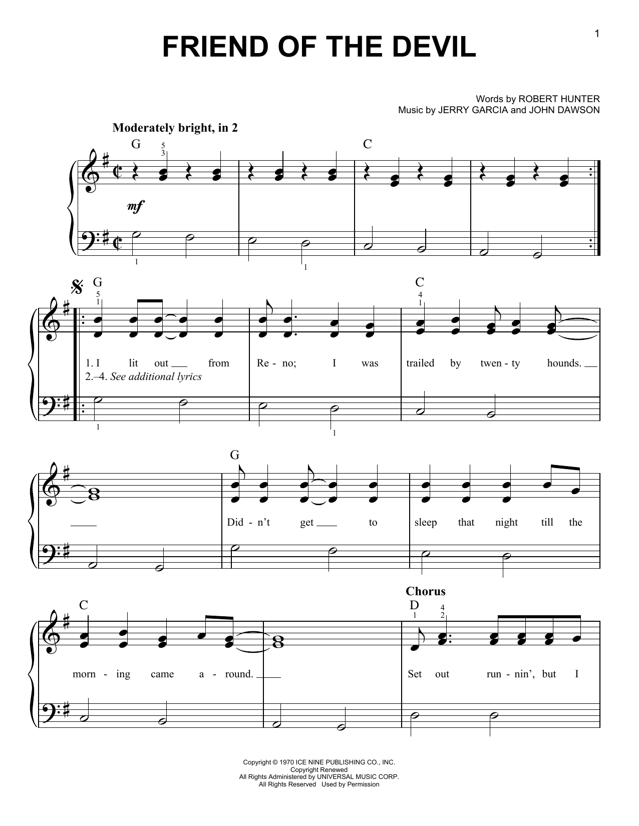 Grateful Dead Friend Of The Devil sheet music notes and chords. Download Printable PDF.