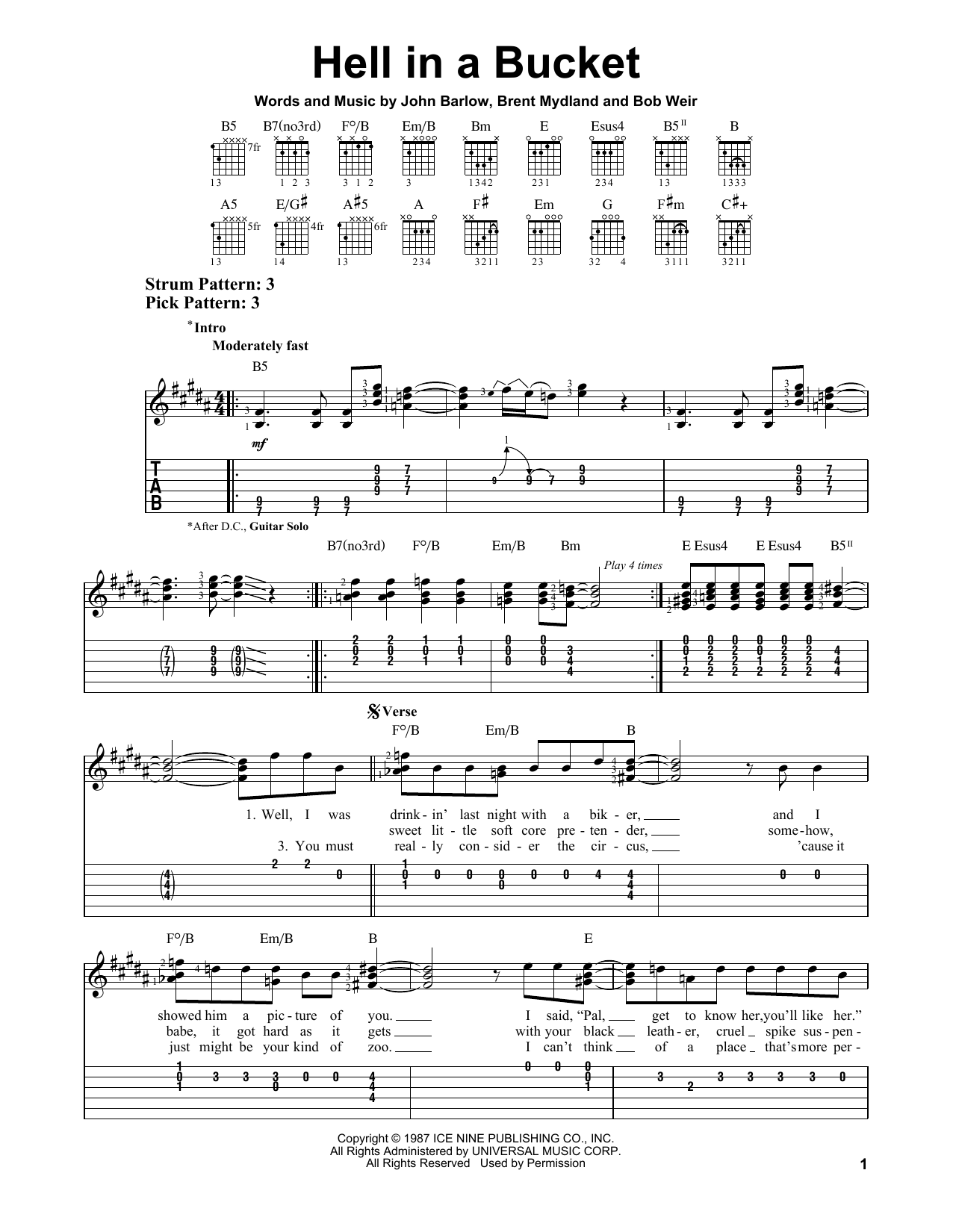 Grateful Dead Hell In A Bucket sheet music notes and chords. Download Printable PDF.