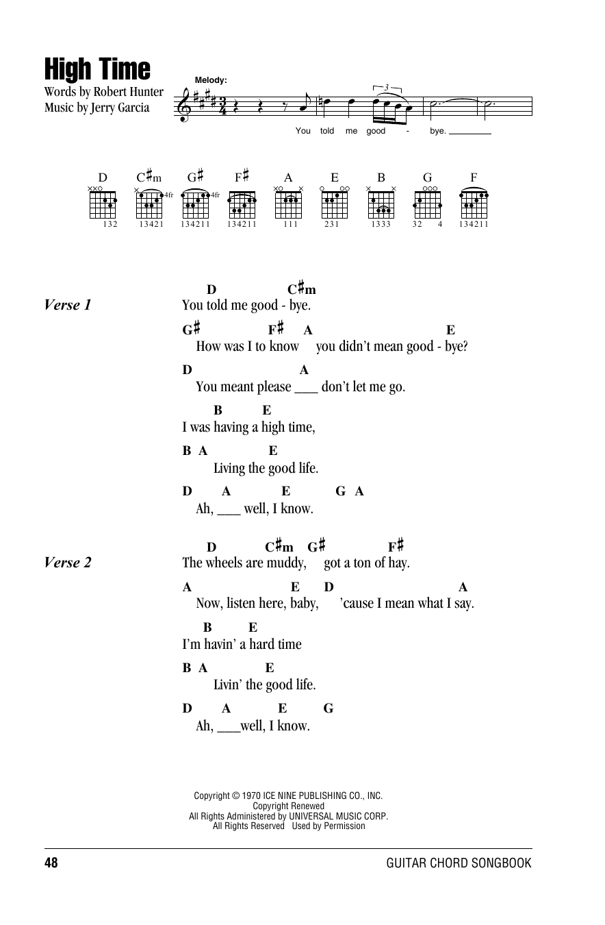 Grateful Dead High Time sheet music notes and chords. Download Printable PDF.