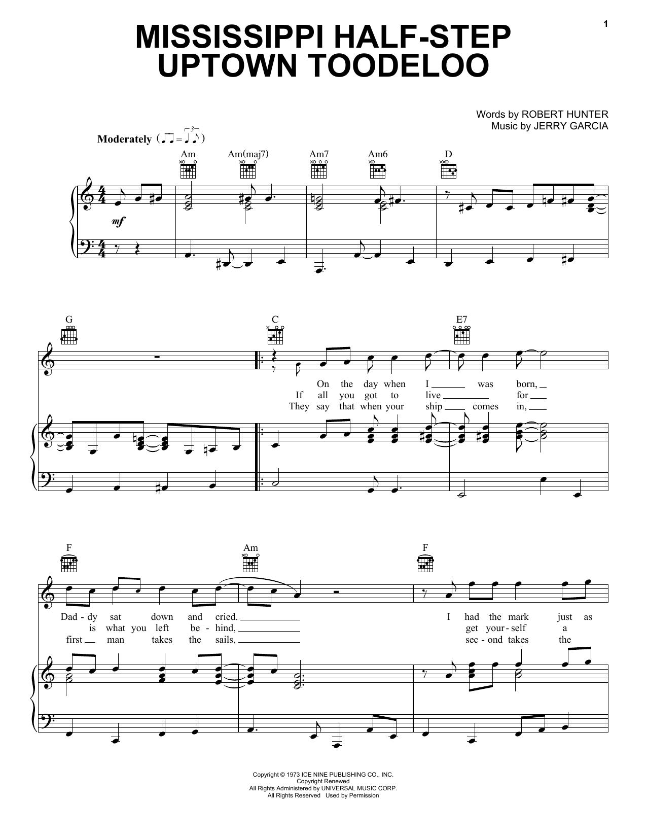 Grateful Dead Mississippi Half-Step Uptown Toodeloo sheet music notes and chords. Download Printable PDF.