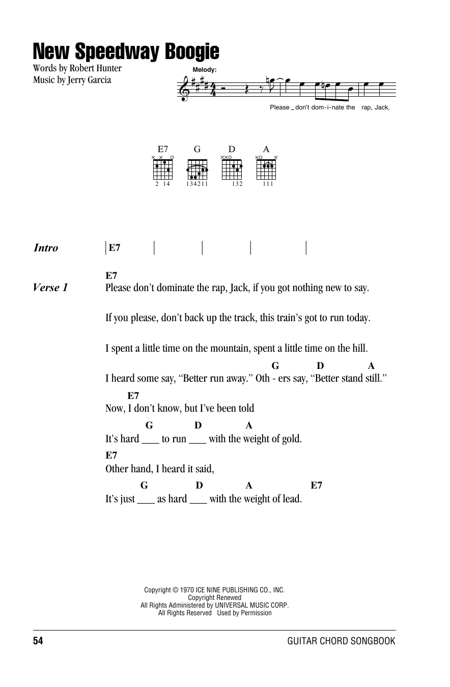 Grateful Dead New Speedway Boogie sheet music notes and chords. Download Printable PDF.