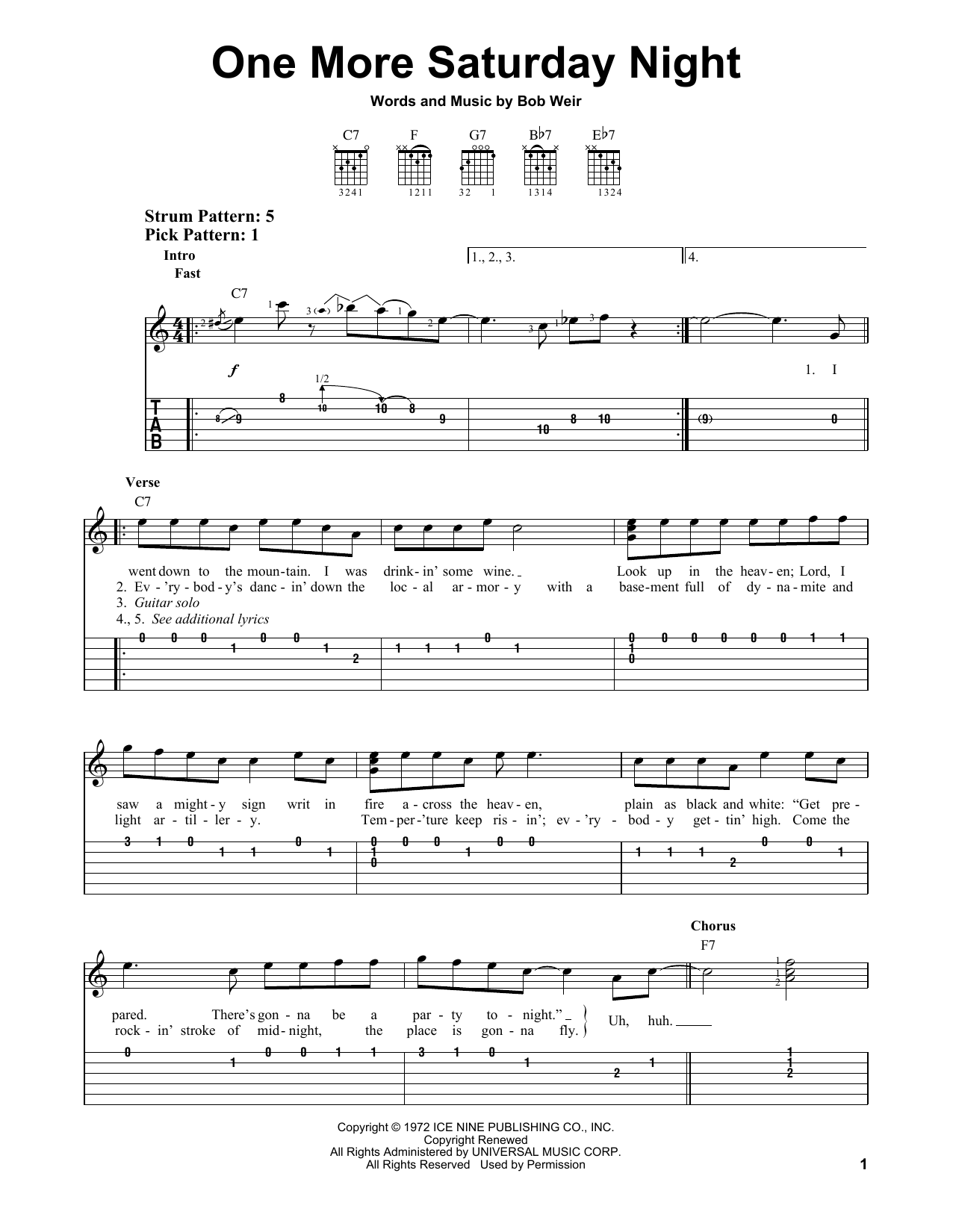 Grateful Dead One More Saturday Night sheet music notes and chords. Download Printable PDF.