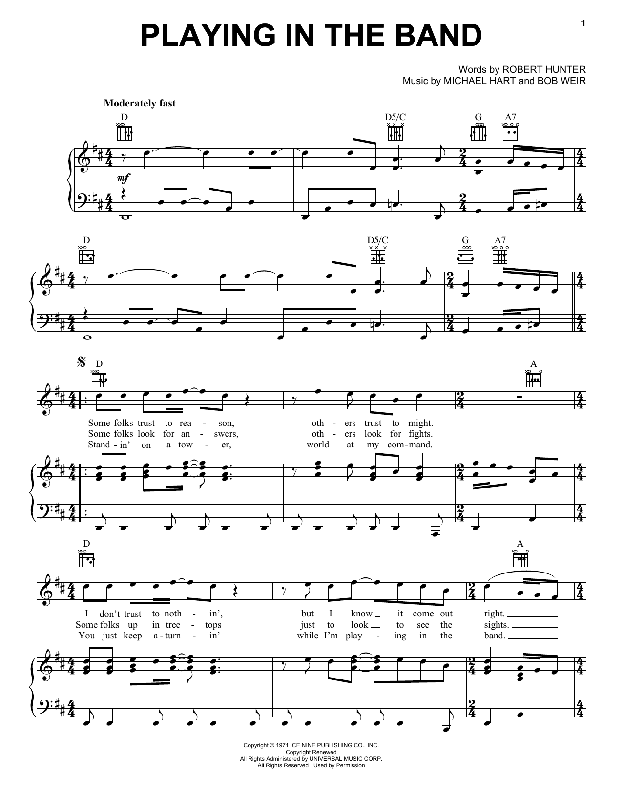 Learn to play Grateful Dead Playing In The Band sheet music for Piano, Vocal & Guitar Chords (Right-Hand Melody) in minutes. Price: 7.8900$ Grateful Dead Playing In The Band sheet music notes and chords arranged for Piano, Vocal & Guitar Chords (Right-Hand Melody)