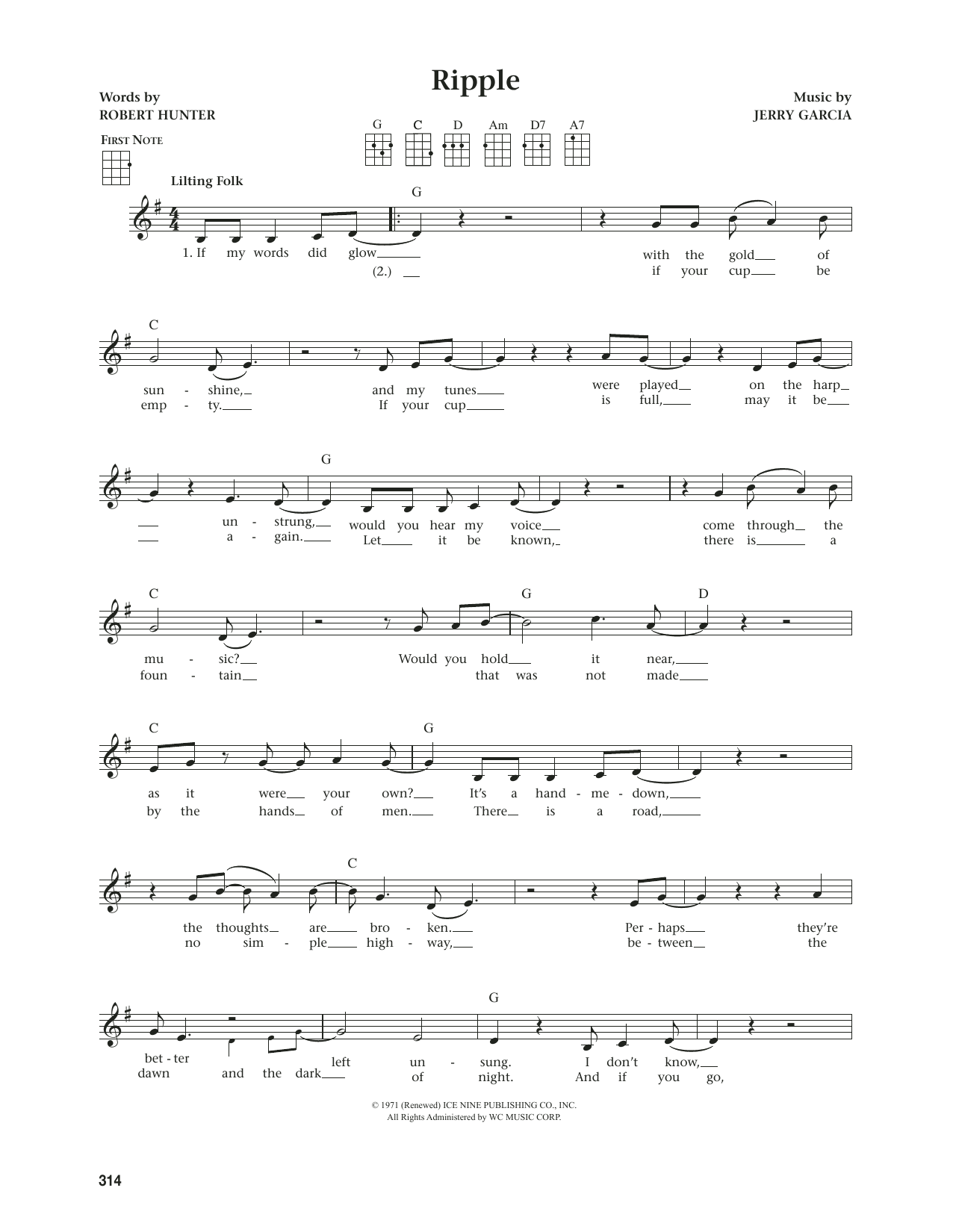 Grateful Dead Ripple (from The Daily Ukulele) (arr. Jim Beloff) sheet music notes and chords. Download Printable PDF.