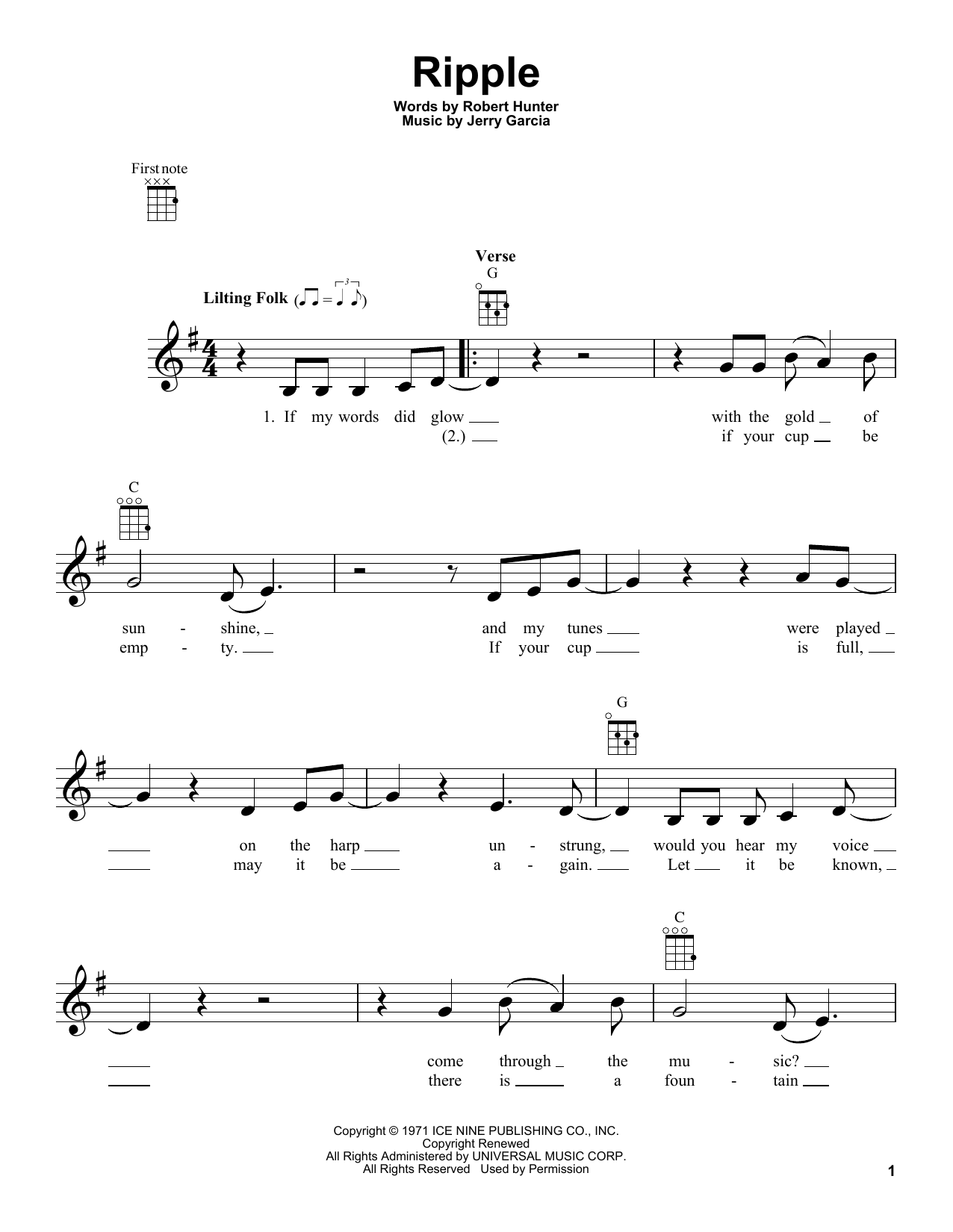 Grateful Dead Ripple sheet music notes and chords. Download Printable PDF.