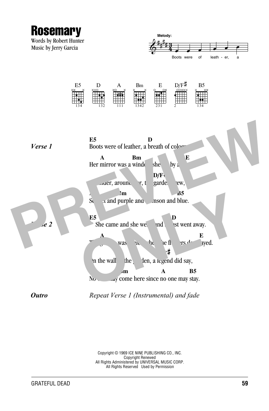 Grateful Dead Rosemary sheet music notes and chords. Download Printable PDF.