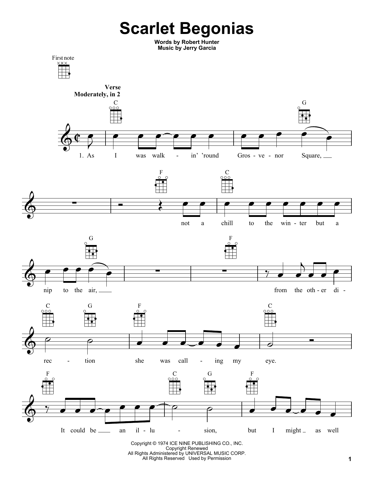 Grateful Dead Scarlet Begonias sheet music notes and chords. Download Printable PDF.