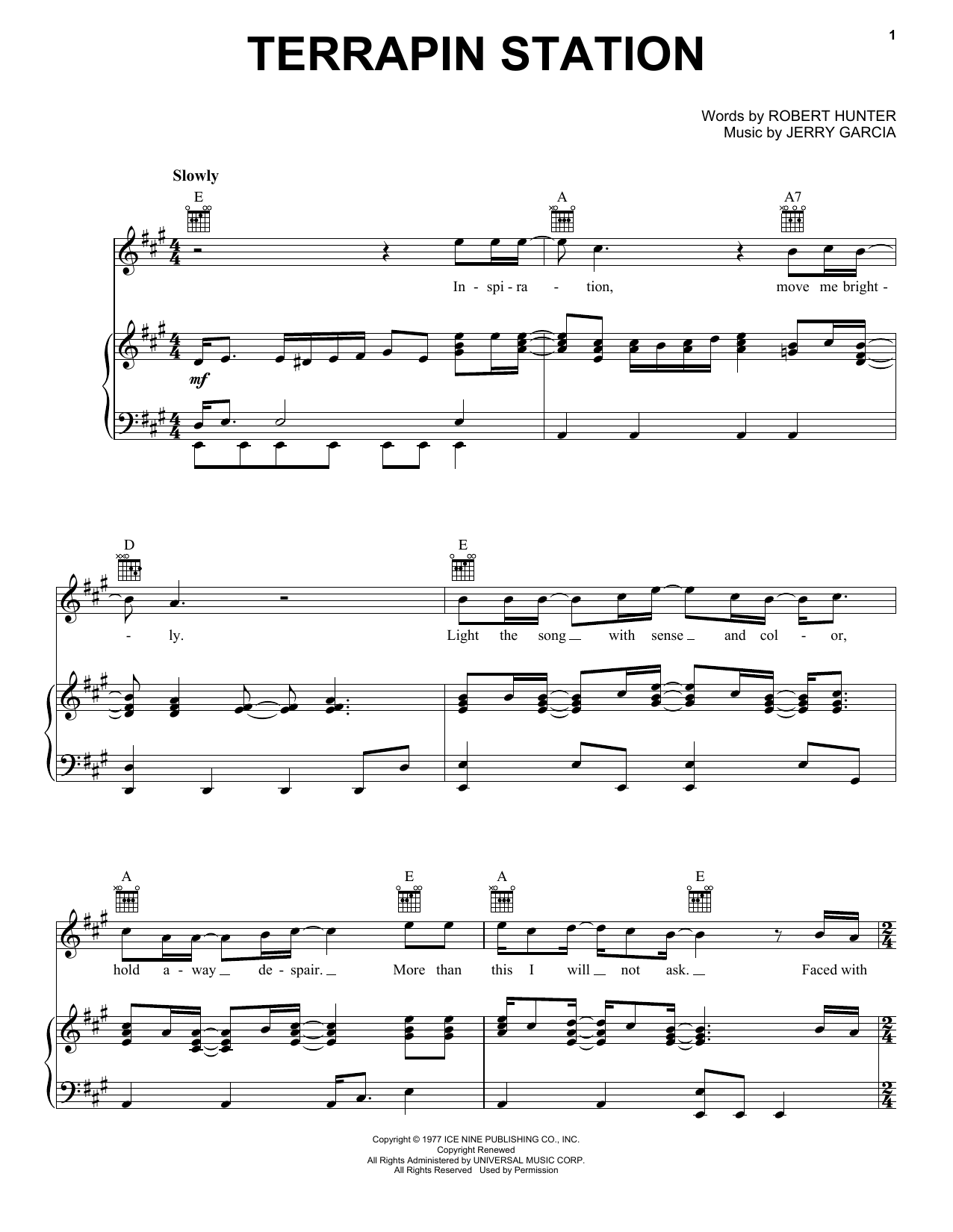 Learn to play Grateful Dead Terrapin Station sheet music for Piano, Vocal & Guitar Chords (Right-Hand Melody) in minutes. Price: 7.8900$ Grateful Dead Terrapin Station sheet music notes and chords arranged for Piano, Vocal & Guitar Chords (Right-Hand Melody)