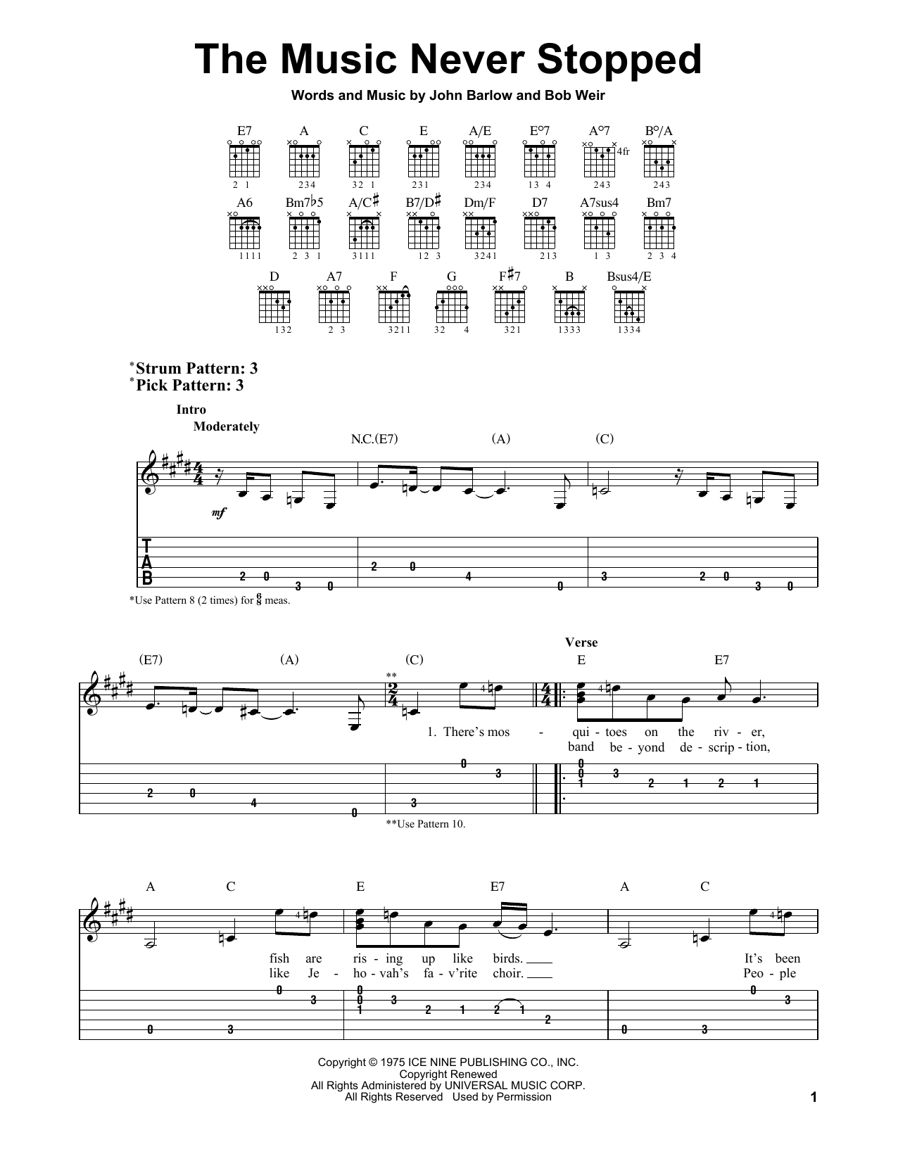 Grateful Dead The Music Never Stopped sheet music notes and chords. Download Printable PDF.