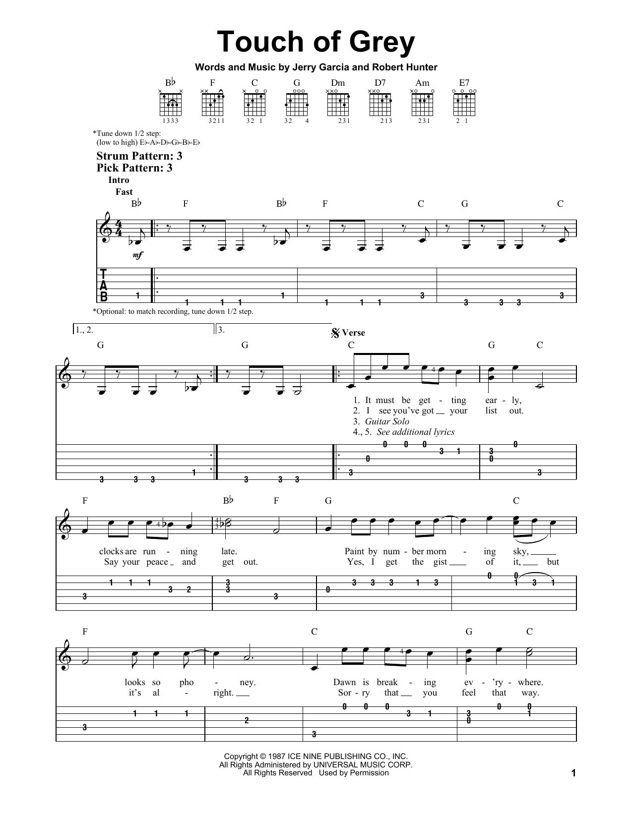 Grateful Dead Touch Of Grey sheet music notes and chords. Download Printable PDF.