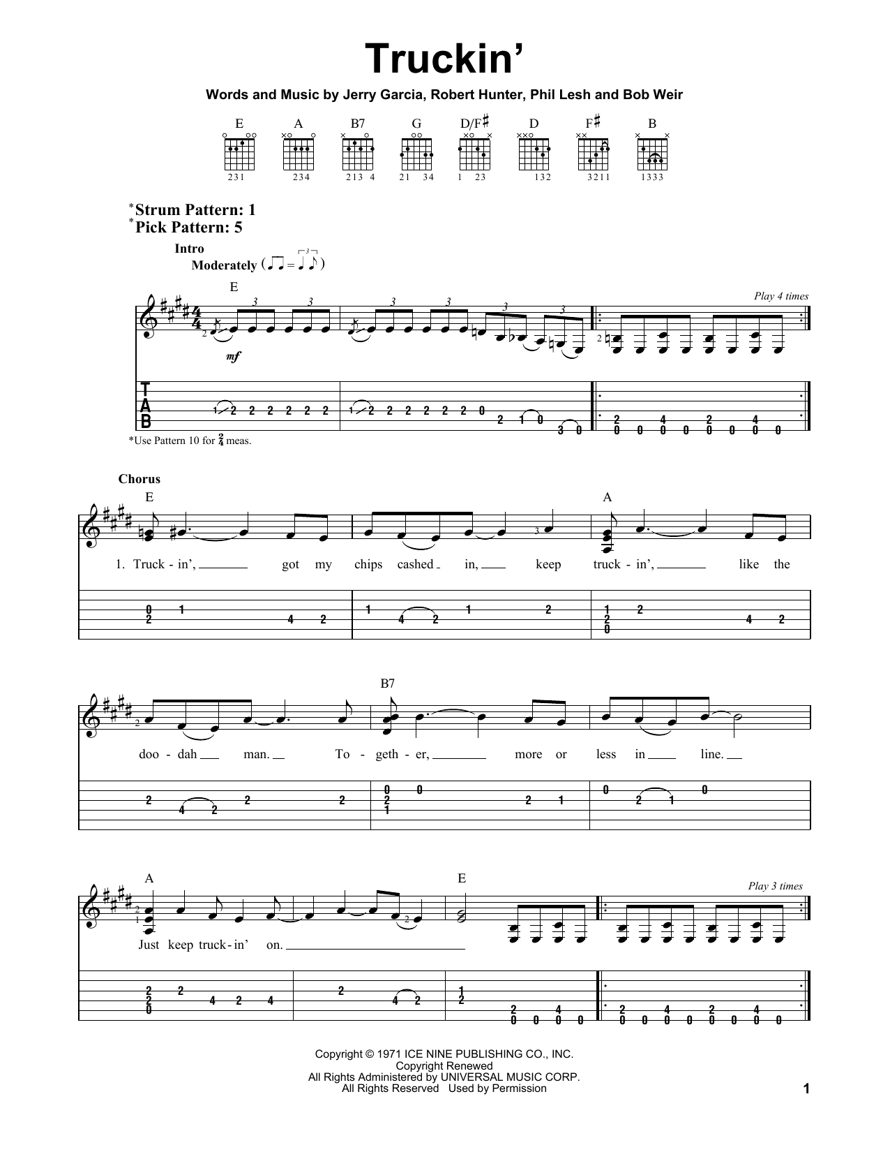 Grateful Dead Truckin' sheet music notes and chords. Download Printable PDF.