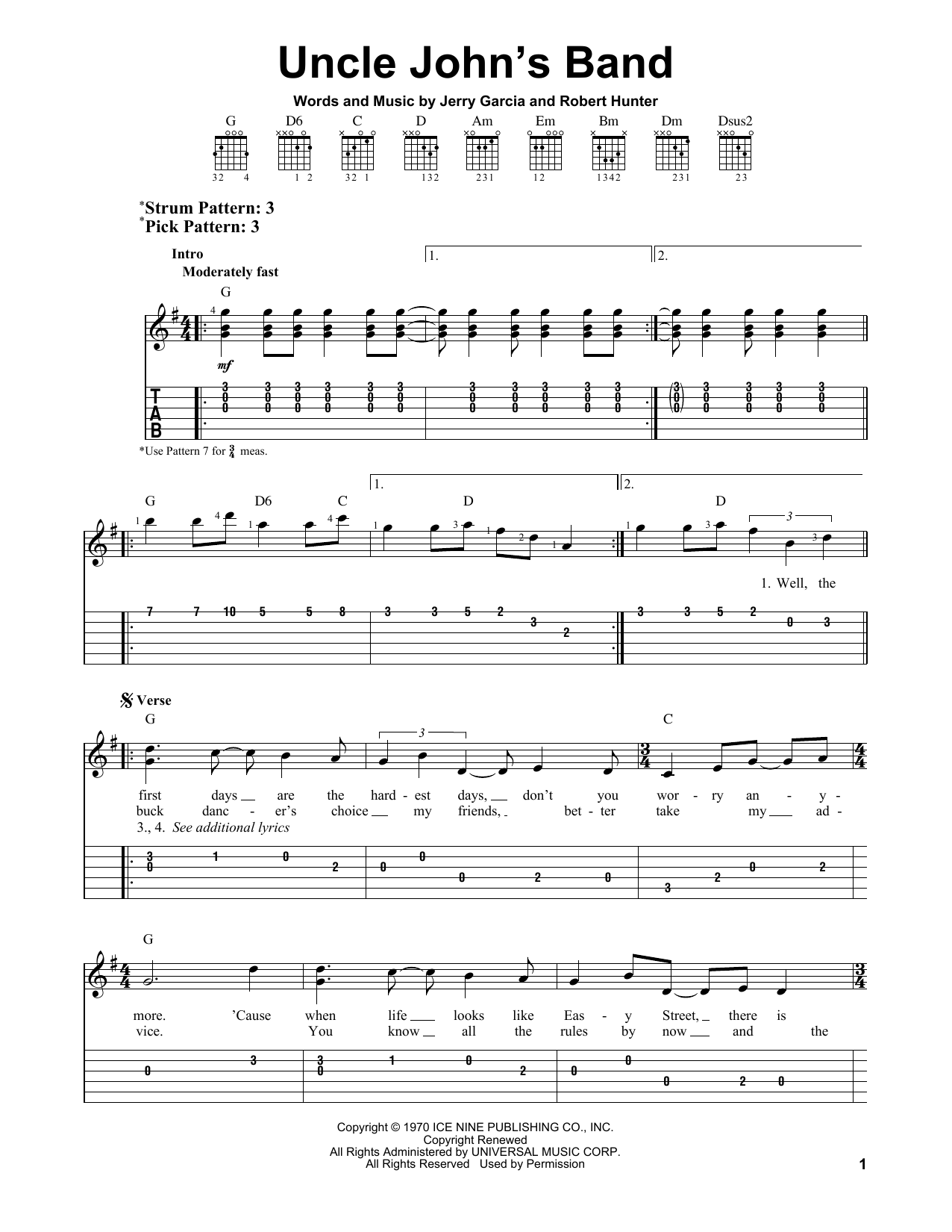 Grateful Dead Uncle John's Band sheet music notes and chords. Download Printable PDF.